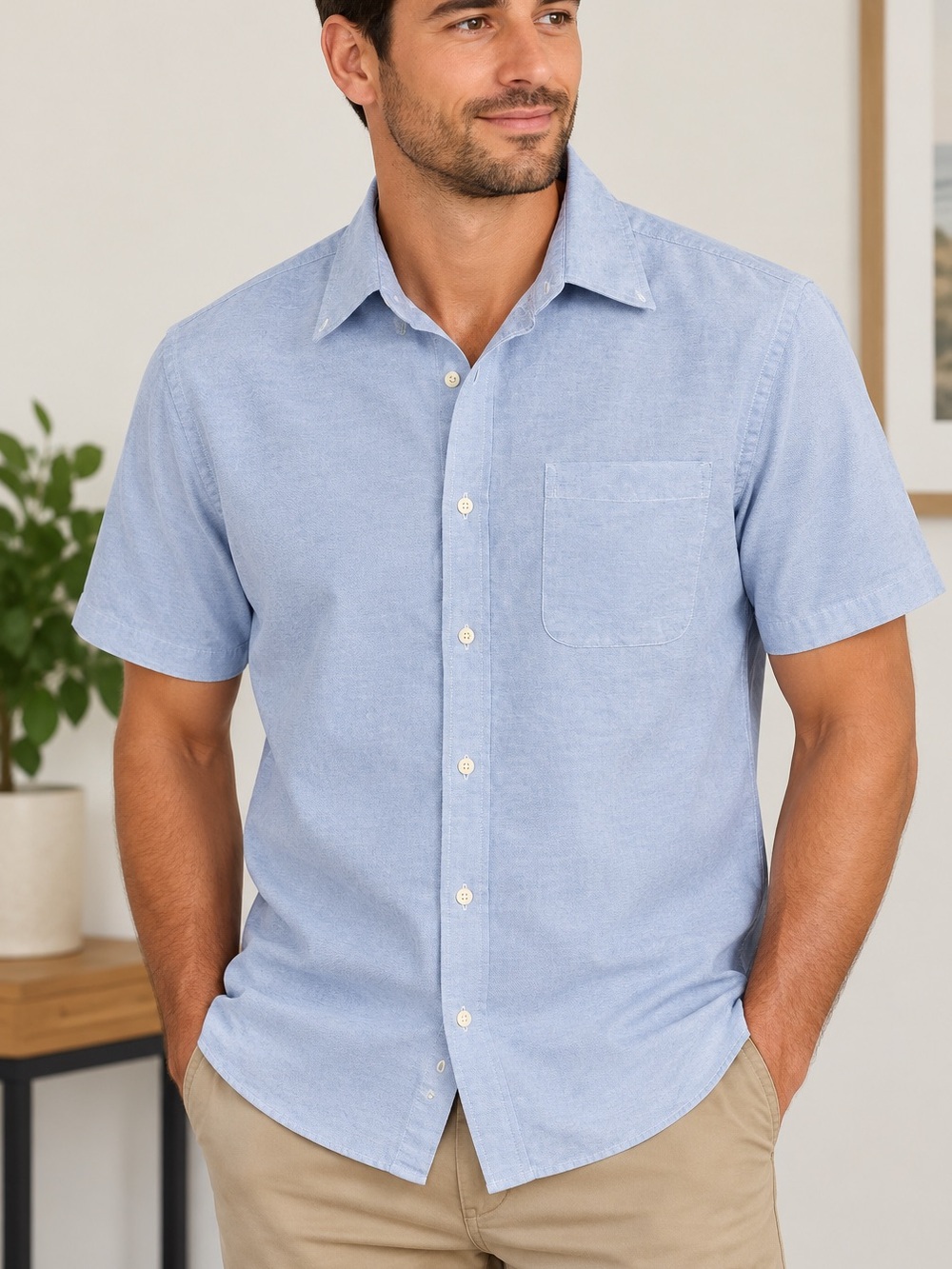 Saddlebred Wrinkle Free Oxford Shirt Men's L Blue